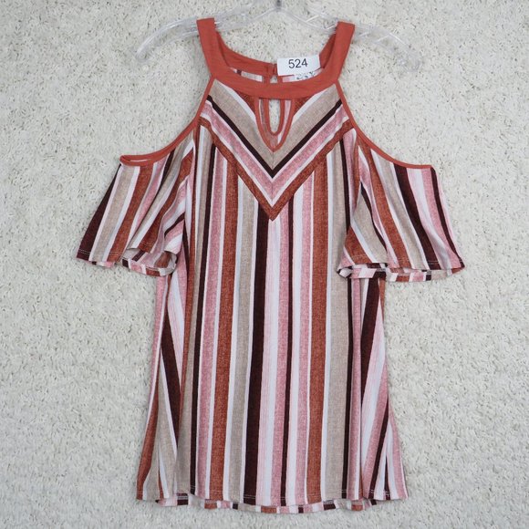 NAIF*‎ Women's Cold Shoulder Keyhole Front/Back Curved Hem Pullover Blouse~Large - Picture 1 of 10